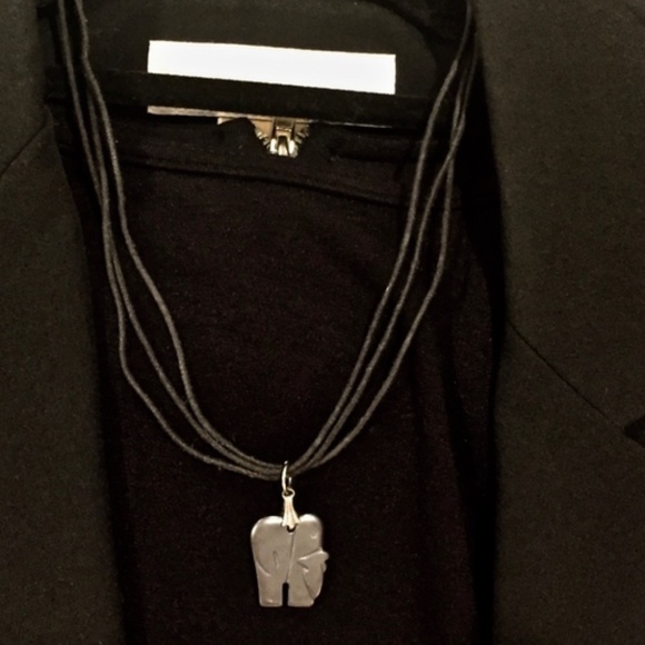 N14-Vintage Carved Pewter Color Hematite Elephant Charm on Black Cording - Picture 2 of 7